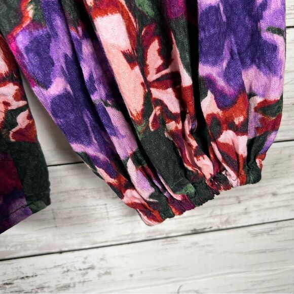Terra & Sky Garden Floral Peasant Rayon Blouse Balloon Sleeve Top Sz 0X 14W - Picture 4 of 8